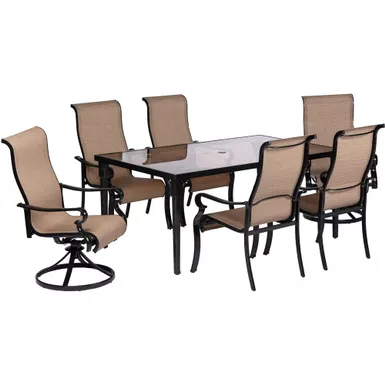 image of Brigantine 7pc: 4 Sling Chairs, 2 Sling Swivel Rockers, 40x70" Glass Table with sku:brigdn7pcswg-2-almo