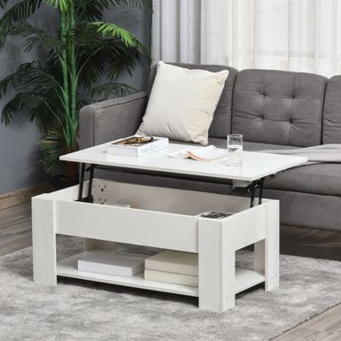 image of HOMCOM Lift Top Coffee Table with Hidden Storage Compartment and Open Shelf, Pop Up Coffee Table for Living Room - White with sku:wnu5gaqzjmnamkufpvhkcgstd8mu7mbs-aos-ovr