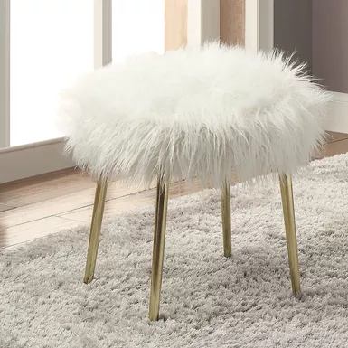 image of Contemporary Metal Upholstered Ottoman in White/Gold with sku:idf-ac6546-ot-foa
