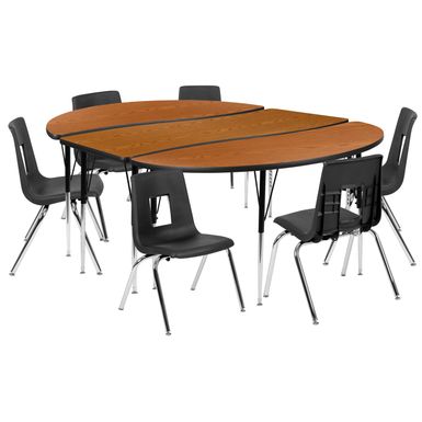 image of 86" Oval Wave Flexible Laminate Activity Table Set with 16" Student Stack Chairs - Oak with sku:sfur_eiweos5glk9amynigstd8mu7mbs-overstock