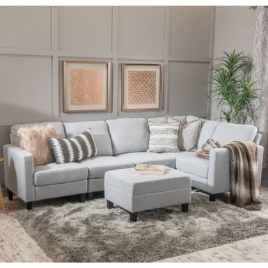 image of Zahra 6-piece Sofa Sectional with Ottoman by Christopher Knight Home - Light Grey with sku:chodvvg7f11ciclot1957gstd8mu7mbs-overstock