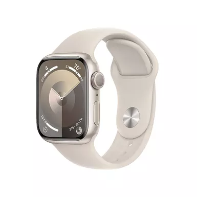 image of Apple Watch Series 9 (GPS) 41mm Starlight Aluminum Case with Starlight Sport Band with Blood Oxygen - M/L - Starlight with sku:mr8u3ll/a-streamline