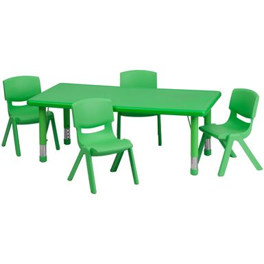 image of 24"W x 48"L Rectangle Plastic Adjustable Activity Table Set - 4 or 6 Chairs - Green - 4 Chairs with sku:nfxzmr465xeijrdjxj7ozwstd8mu7mbs-overstock