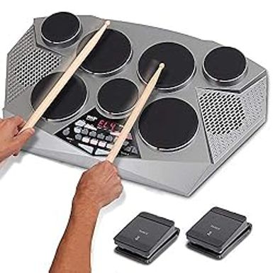 image of Pyle Pro Electronic Drum kit - Portable Electric Tabletop Drum Set Machine with Digital Panel, 7 Drum Pad, Hi-Hat / Kick Bass Pedal Controller USB AUX -Tom Toms, Hi-Hat, Snare Drums, Cymbals - PTED06 with sku:b01h4vg35i-amazon