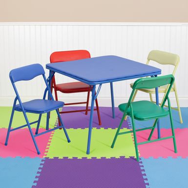 image of Kids Colorful 5-piece Folding Table and Chair Set - Tan with sku:jtaqtya179f-q7ziarekigstd8mu7mbs-overstock