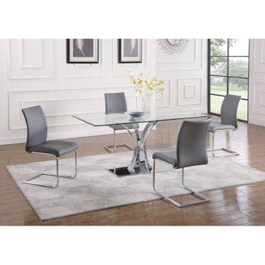 image of Somette Contemporary Rectangular Glass Dining Table with Steel Pedestal Base - Silver with sku:ghl4-w0u6imysd6q9ct-qastd8mu7mbs-overstock