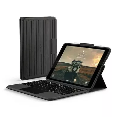 image of UAG - Rugged Keyboard Folio for Apple 10.2-Inch iPad (9th/8th/7th Generations) with Trackpad and Bumper Case - Black with sku:bb22052664-bestbuy