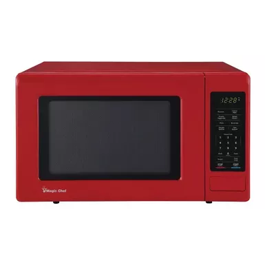 image of Magic Chef 0.9 cu. ft. Red Countertop Microwave Oven with sku:mc99mr-magicchef