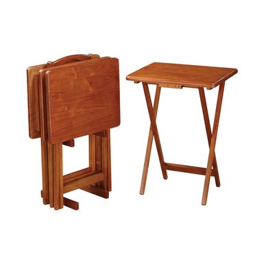 image of Oak Finish Solid Wood TV Dinner Accent Table - Brown - Wood with sku:s4ddwu2kv96q7hx0_jnjzgstd8mu7mbs-sim-ovr