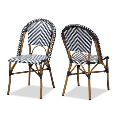 image of Indoor and Outdoor Stackable Dining Chair 2-Piece Set by Baxton Studio - White/Blue with sku:ctuupva0e9ohxeeyu9uhuwstd8mu7mbs-overstock