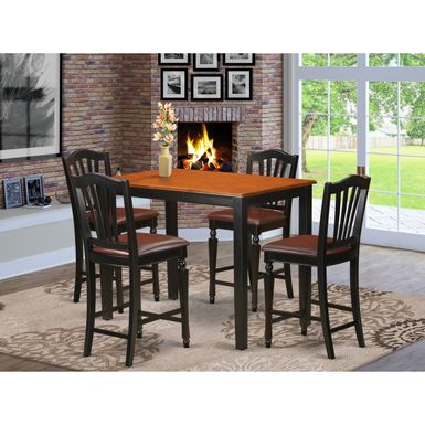 image of Modern  Acacia Wood 5-piece Dining Set - a Dining Table & 4 Chairs - Black and Cherry Finish (Seat's Type Options) - YACH5-BLK-LC with sku:6mhouw4vhiv9g37ozlitugstd8mu7mbs-overstock