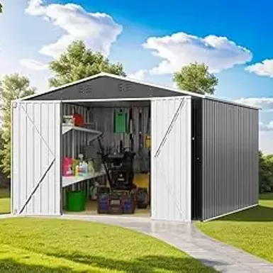 image of EMKK 12' x 10' Metal Storage Shed for Outdoor, 10 x12 FT Metal Outdoor Storage Shed, Steel Yard Shed, Lockable Doors, Utility Tool Storage for Garden, Backyard, Patio, Outside Tool Shed Storage House with sku:b0d3bdcnx4-amazon