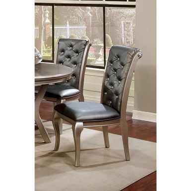 image of Set of 2 Faux Leather Upholstered Side Chair in Gray - Champagne with sku:whs1b3qjssfzlfuohzngwastd8mu7mbs-overstock