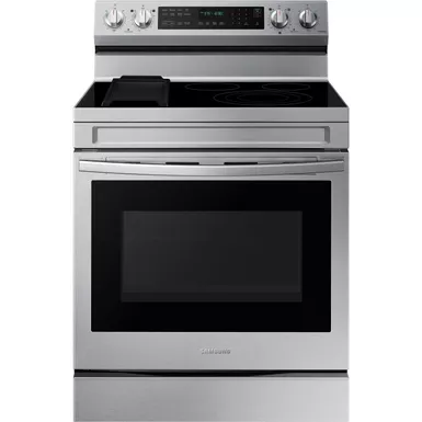 image of Samsung - 6.3 cu. ft. Freestanding Electric Convection+ Range with WiFi, No-Preheat Air Fry and Griddle - Stainless Steel with sku:bb21695100-bestbuy