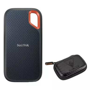 image of SanDisk Extreme Portable 4TB USB 3.2 Gen 2 Type-C External SSD V2, Black, Bundle with HD-2 Portable Hard Drive Case with sku:idse614tg25c-adorama