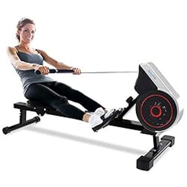 image of SereneLife Digital Folding Rowing Machines Magnetic - 8 Level Magnetic Resistance Rowing Machine Exercise - Foldable Travel Portable Rower Fitness Trainer Rowing Machine with LCD Monitor with sku:b0byb9sqzh-amazon