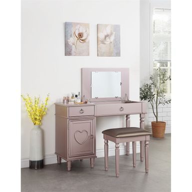 image of Bedroom Vanity Table with Stool Set - Rose Gold with sku:moggtak6rdk_hvni5bpergstd8mu7mbs-overstock