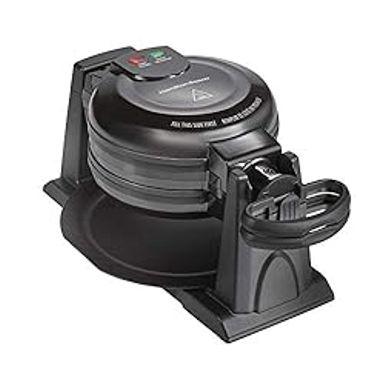 image of Hamilton Beach 26201 Belgian Waffle Maker with Removable Nonstick Plates, Double Flip, Makes 2 at Once, Black with sku:b084p5cczc-amazon