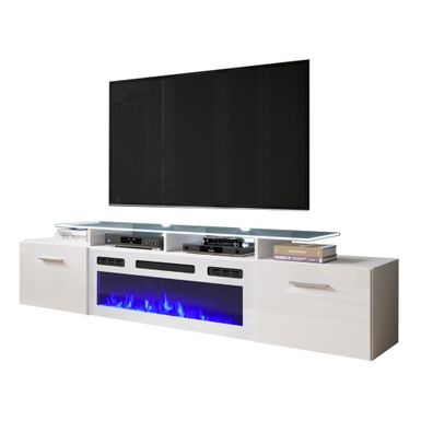 image of Rova WH-EF Electric Fireplace Modern 75" TV Stand - White with sku:tftlmlb91eb2-6_czt4_sgstd8mu7mbs-overstock