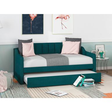 image of Nestfair Upholstered Twin Daybed with Trundle - Green with sku:zyqvvj_5f-jozjfotx7l3wstd8mu7mbs--ovr