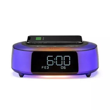image of iHome - TimeBoost Glow - Color Changing Bluetooth Alarm Clock Speaker System with Qi Wireless Fast Charging and USB Charging - Black with sku:bb21285811-bestbuy