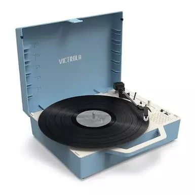 image of Victrola - Re-Spin Sustainable Bluetooth Suitcase Record Player - Light Blue with sku:bb22202770-bestbuy