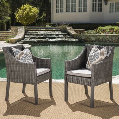 image of Antibes Outdoor Wicker Dining Chairs with Cushions by Christopher Knight Home - N/A - Grey with sku:3416jjlm-gdx2zfzkvshaqstd8mu7mbs-overstock