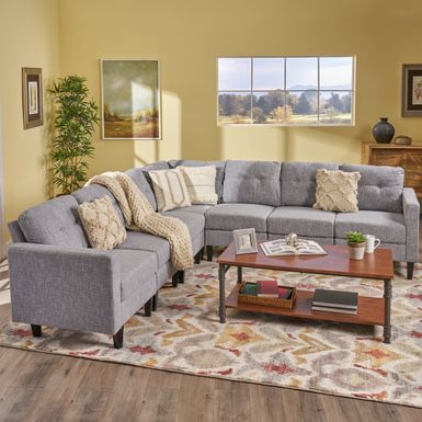 image of Delilah Mid-century 7-pc. Extended Sectional Sofa Set by Christopher Knight Home - gray tweed cushion + dark brown with sku:jjkj1fyx9t6p-lo2trmrngstd8mu7mbs-overstock