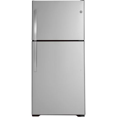 image of GE - 21.9 Cu. Ft. Garage-Ready Top-Freezer Refrigerator - Stainless Steel with sku:bb21947636-bestbuy