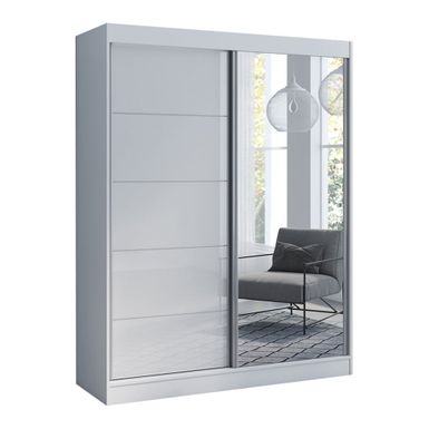 image of Aria High Gloss 2-door Modern Wardrobe with Mirror - White-47" with sku:e4wax27cvodtzm9lekhulgstd8mu7mbs-overstock