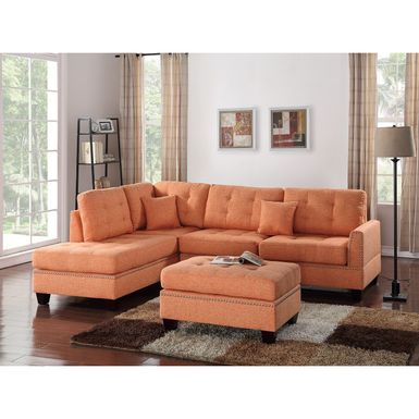 image of 3 Piece Linen-Like Fabric Sectional Sofa Set - Citrus with sku:waq6c4ddwzaqq_foq3eoswstd8mu7mbs-overstock