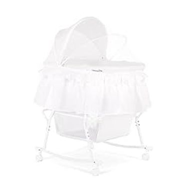 image of Dream On Me Lacy Portable 2-in-1 Bassinet & Cradle in White, Lightweight Baby Bassinet with Storage Basket, Adjustable and Removable Canopy with sku:b00dzfuwka-dre-amz