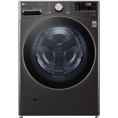 image of LG - 4.5 Cu. Ft. High-Efficiency Stackable Smart Front Load Washer with Steam and Built-In Intelligence - Black Steel with sku:bb21584208-bestbuy