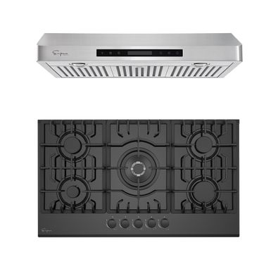 image of 2 Piece Kitchen Appliances Packages Including 36" Gas Cooktop and 36" Under Cabinet Range Hood - Black with sku:cfpmyc4fnh9iu55hu9eziqstd8mu7mbs-overstock