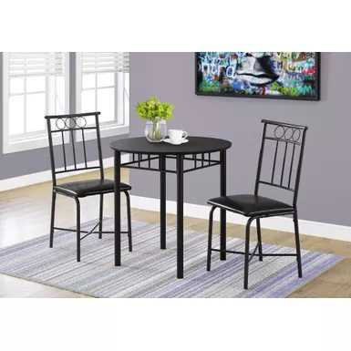 image of Dining Table Set/ 3pcs Set/ Small/ 30" Round/ Kitchen/ Metal/ Laminate/ Black/ Contemporary/ Modern with sku:i-1013-monarch