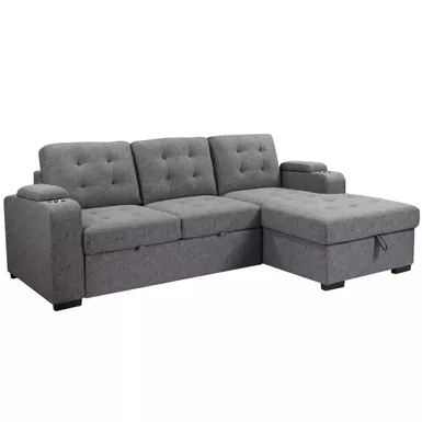 image of Belmont 96 in. Tufted Grey Right Facing L Shaped Sleeper Sectional with Storage with sku:58764-primo