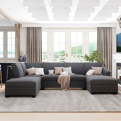image of U-Shape Sectional Sofa, Double Extra Wide Chaise Lounge Couch - Grey with sku:7ah1hhzfxypqjgvaw7lvdgstd8mu7mbs--ovr