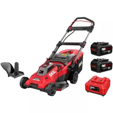 image of Skil - 20-Volt PWR CORE 20 18-Inch Push Lawn Mower (2 x 4.0Ah Batteries and 1 x Dual Port Charger) - Red/Black with sku:bb22067535-bestbuy