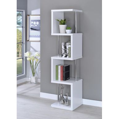 image of 4-shelf Bookcase White and Chrome with sku:bjbiatdhx5k9qmu5ujsj7wstd8mu7mbs-overstock