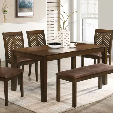 image of Transitional 65-inch Rectangle Walnut Wood Top Dining Table in Walnut with sku:idf-3490t-foa