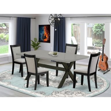 image of East West Furniture  Modern Dining Set - A Dinner Table with Cross Base and Fabric Wood Dining Chairs (Pieces Option) - X697MZ606-5 with sku:5pgvjk2k2-3vdqqaxly4castd8mu7mbs-overstock