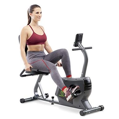 image of Marcy Magnetic Recumbent Exercise Bike, workout stationery equipment for work from home fitness, Digital Monitor and Quick Adjustable Seat | NS-1206R with sku:b0821dpz46-amazon