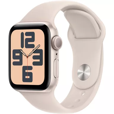 image of Apple Watch SE GPS 40mm Starlight Aluminum Case with Starlight Sport Band - M/L with sku:bb21207216-bestbuy