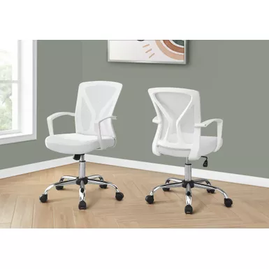 image of Office Chair/ Adjustable Height/ Swivel/ Ergonomic/ Armrests/ Computer Desk/ Work/ Metal/ Fabric/ White/ Chrome/ Contemporary/ Modern with sku:i-7462-monarch