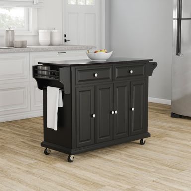 image of Black Wood Kitchen Cart/ Island with Solid Black Granite Top - N/A - Kitchen Cart - Wood - Black with sku:ayeptnb3jxebmvd3dhje8qstd8mu7mbs-overstock