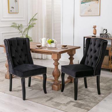 image of Dining Chair Traditional Tufted Upholstered Side Chair Set of 2 - 25.6*19.7*39 inch - Black with sku:ll-3ww4knadpwjzkm1gtkqstd8mu7mbs--ovr