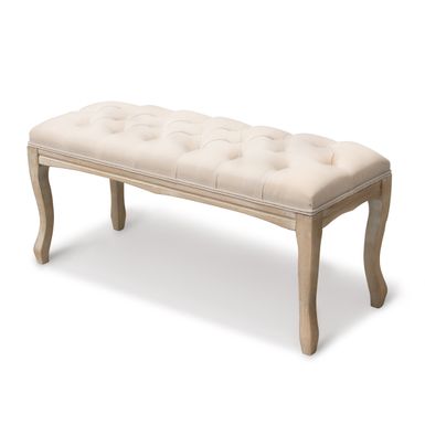 image of Wooden Upholstered Tufted Bench - 43.3" W x 15" D x 18.90" H - Beige with sku:oxr4atobyeylokz7f9kqkgstd8mu7mbs-overstock