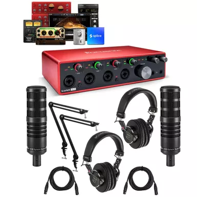 image of Focusrite Scarlett 18i8 3rd Gen USB Interface with Software Suite, Bundle with 2x H&A Studio Microphones with sku:frams18183gc-adorama