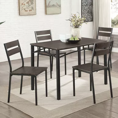 image of Industrial 5-Piece Wood Dining Set in Antique Brown/Black with sku:idf-3920t-5pk-foa