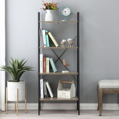 image of Carbon Loft Ogzewalla 4-shelf Wood and Metal Ladder Bookcase - Black/Tan with sku:g2imujubtpcty1uhuy2dvwstd8mu7mbs-overstock